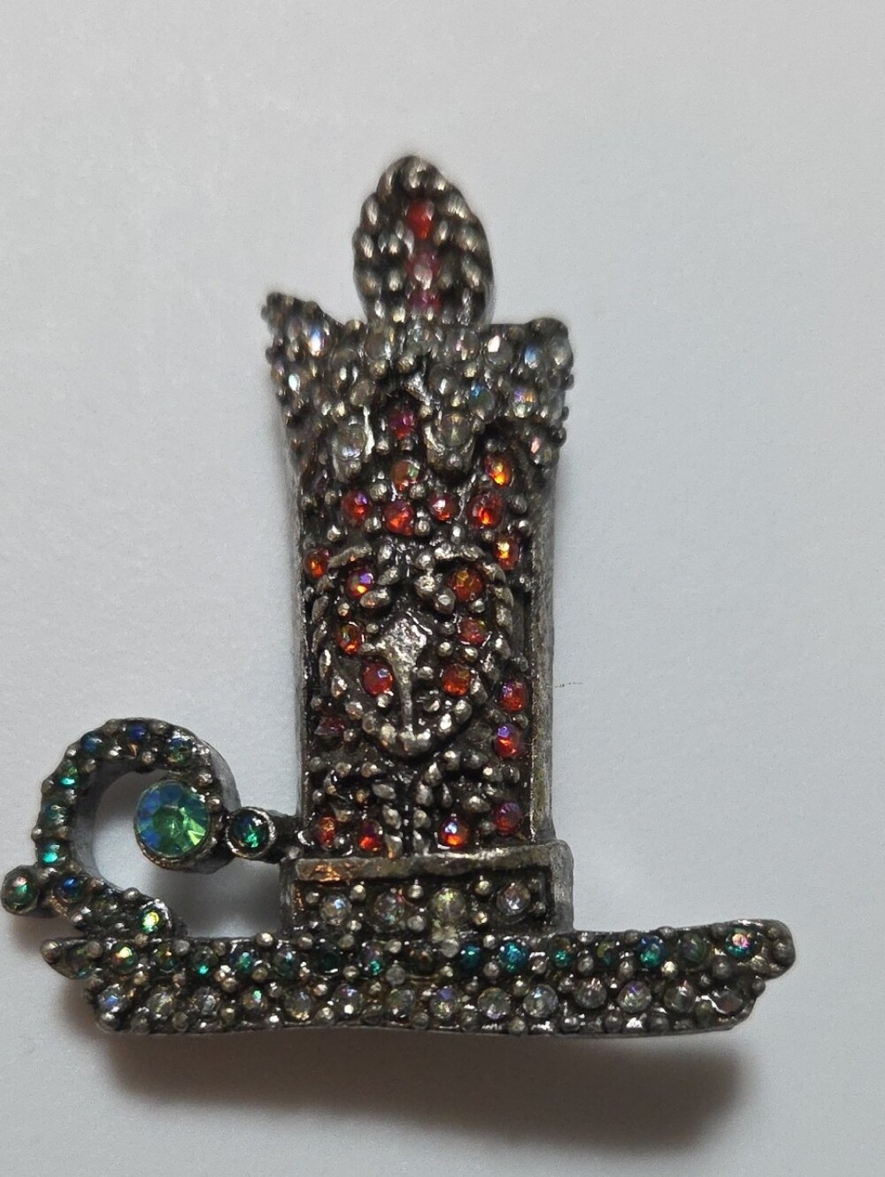Laila Rowe Rhinestone Candle Brooch Silver Tone Multicolor Crystal Pin Vintage